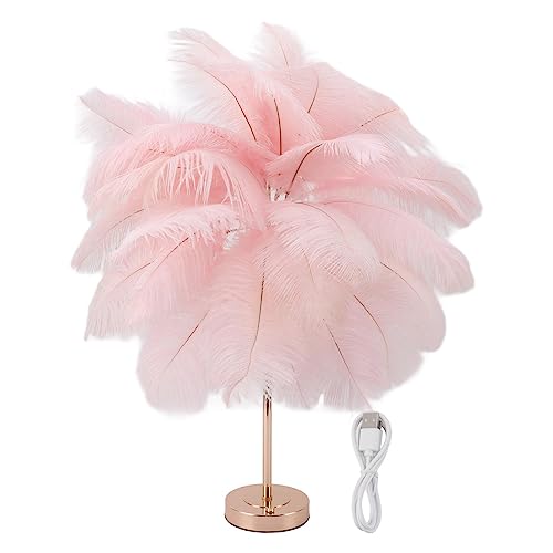 Qcwwy Lámpara de mesa con plumas, recargable por USB, con control táctil, moderna, romántica, para dormitorio, mesita de...