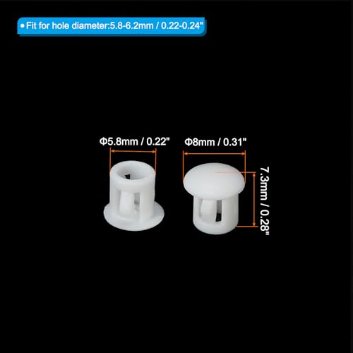 Image of PATIKIL Hole Plugs Plastic, 100 Pcs 6mm(1 /4 inch) Screw Bumper Hole Plug Flush Snap Type Round Hole Cover Caps for Round Holes Cabinet Furniture Kitchen, White