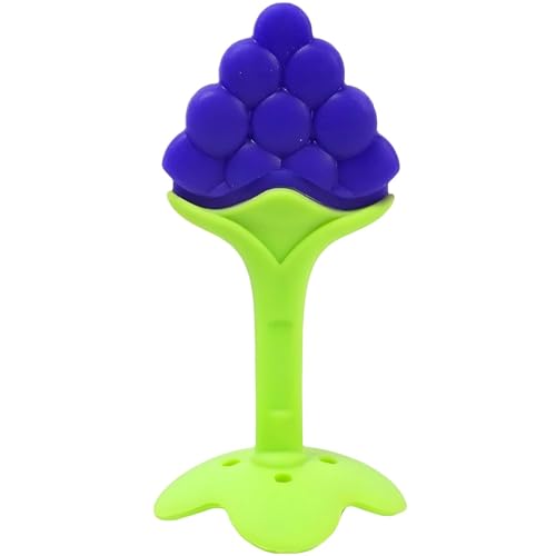 Image of Baby Tree and Fruits Shape Teether Teething | Natural Organic Freezer Safe for Newborn Infant, Babies | Silicone BPA Free | Gum Pain Relief 3D Soother Set (Pack of 1, Grapes)