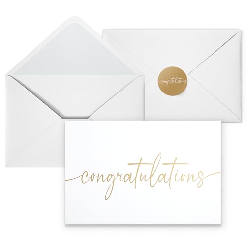 Congratulations Cards with Envelopes and Matching Stickers, Matte Gold Foil Design - Bulk Pack of 20, 4x6 Inch Minimalistic - Suitable for Business, Graduation, Weddings and Milestone Celebrations