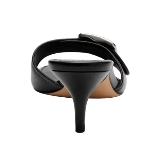 FSJ Women Low Kitten Heel Mules Comfortable Square Open Toe Slip On Sandals Studs Buckled Strap Slides Summer Fashion Slippers Size 4-16 US4