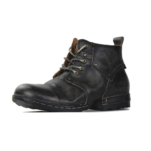 OSSTONE Botas de motocicleta masculinas modernas com cadarço de couro Chukka botas casuais chuteiras de metal OS-6015-3-A-US-R metal preto, Retrô preto, 43
