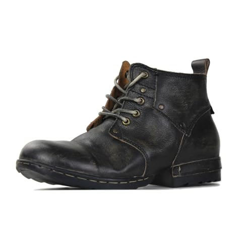 OSSTONE Moto Boots for Men Fashion lace-up Leather Chukka Boots Casual Shoes Metal Cleats OS-6015-3-A-US-R Metal Black
