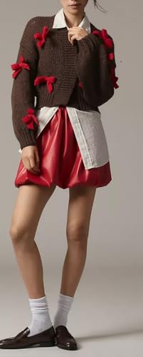 Women Bow Cropped Cardigan Sweaters Cute Long Sleeve Open Front 3D Bowknot Cardigans Y2K Preppy Knit Tops2