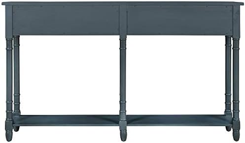 Merax 2 Tier Console Table with 2 Storage Drawers for Living Room, Narrow Entryway Table with Bottom Shelf, Sofa Table with Storage for Living Room, Antique Navy