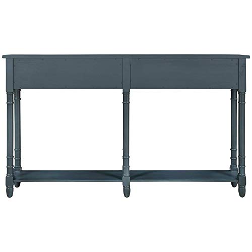 Merax 2 Tier Console Table with 2 Storage Drawers for Living Room, Narrow Entryway Table with Bottom Shelf, Sofa Table with Storage for Living Room, Antique Navy