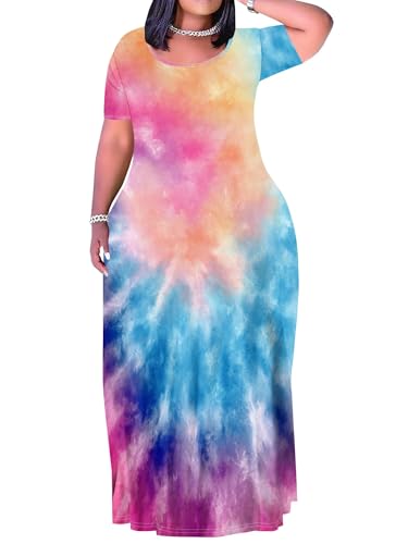Image of SUZONANA Plus Size Dresses for Women Summer Casual Maxi Dress Short Sleeve Loose Vacation Dress