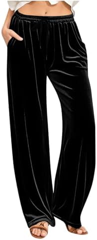 TANGNADE Velvet Pants for Women with Pockets Soft Dressy Casual E...