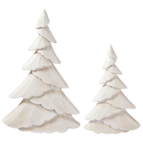 RM ROOMERS Wooden Christmas Tree Figurine Set of 2, White
