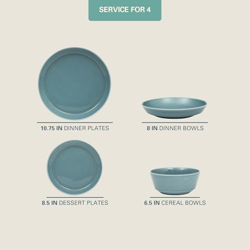 Image of Gibson Home Summer Shades 16 Piece Plates and Bowls Dishes Service for 4 Porcelain Dinnerware Set - Blue