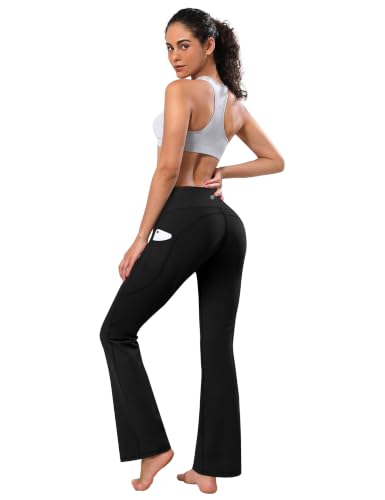 Image of BUBBLELIME 29 inch /31 inch /33 inch /35 inch /37 inch Women High Waist Bootlegs Yoga Pants Black