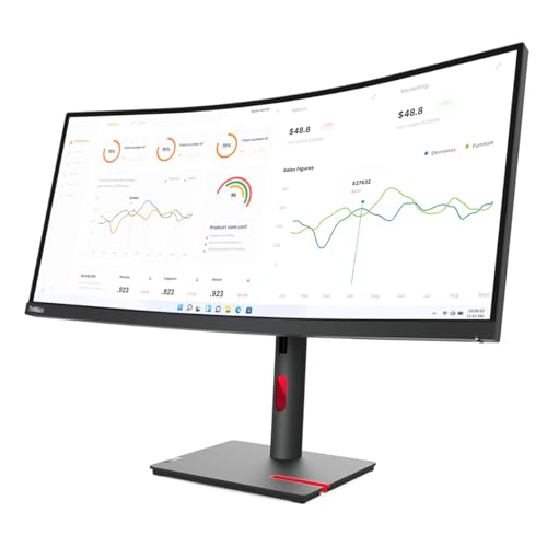 Image of Lenovo ThinkVision T34w-30 34 inch Class UW-QHD Curved Screen LED Monitor - 21:9 - Raven Black