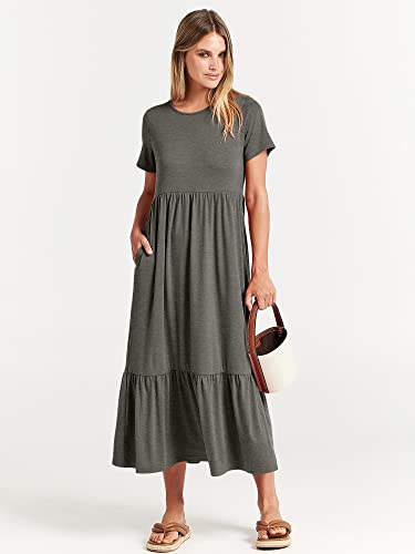 Image of ANRABESS Womens 2026 Summer Casual Maxi Dress A line Tiered Flowy Short Sleeve Crewneck T Shirt Beach Travel Long Dresses