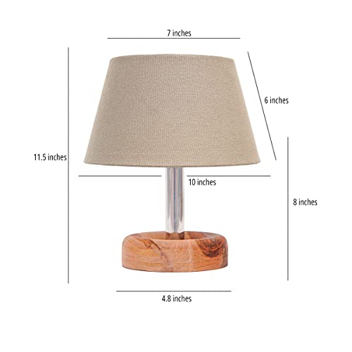 Image of PineCraft International Edra Table Lamp with Shade Night Lamp for Living Room, Study Room, Bedroom & Home Decor Gift Item 12 inch Height Wooden Study Lamp with Grey Shade, 1 Piece