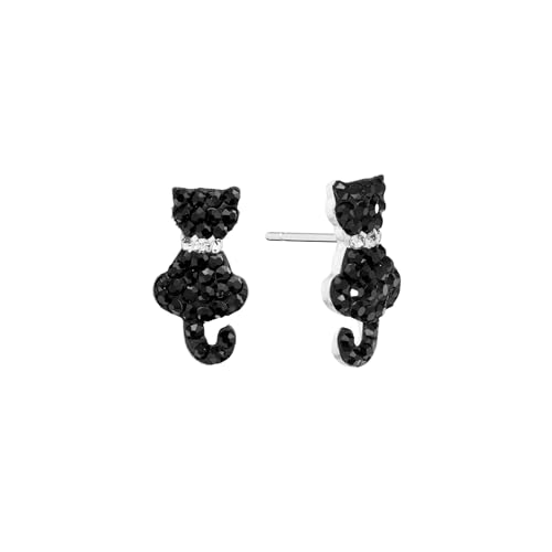 Amazon Essentials Fine Silver Plated Crystal Black Cat Stud Earrings