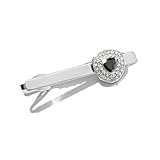 Rhinestone Triangle Tie Clip Bar for Men Silver Plated Fashion Crystal Geometric Birthstone Business Necktie Suit Shirt Tuxedo Formal Wear Brooch Dress Accessories Dainty Party Jewelry (Black CZ)