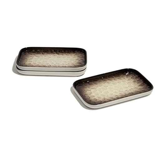 Image of Beyond Homes Ceramic Serving Tray Set of 3 | 8 Inch Rectangular Serving Plates | Premium Ceramic Platters for Sushi Dimsum Momos Snacks Starters & Appetizers | Microwave & Dishwasher Safe, Brown