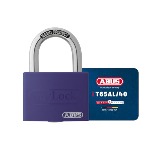ABUS Cadenas T65AL/40 myLOCK - inscriptible individuellement - cadenas à broche - corps de serrure en aluminium massif - niveau de sécurité ABUS 5 - violet