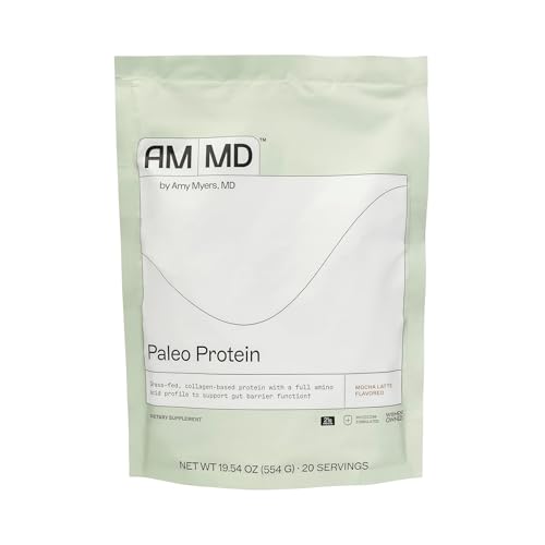Amy Myers MD Paleo Protein Powder - Mocha Latte, 20 Servings - Collagen-Based Gut Function Support - Gluten-Free & Non-Dairy Protein Supplement