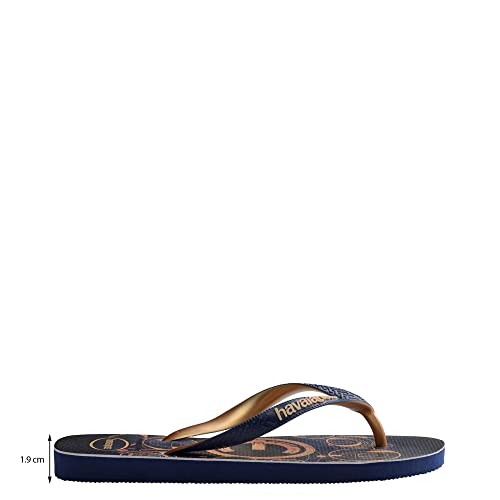 Chinelo Top Marvel, Havaianas, Adulto Unissex, Marinho/Marinho/Dourado, 43/44