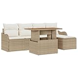 vidaXL Garten-Sofa-Set mit Speicher 6 pcs Beige Poly Rattan, Modernes Gartenmöbel-Set, langlebige modulare Lounge, wetterfeste Sofalandschaft, Terrasse Sitzlösungen