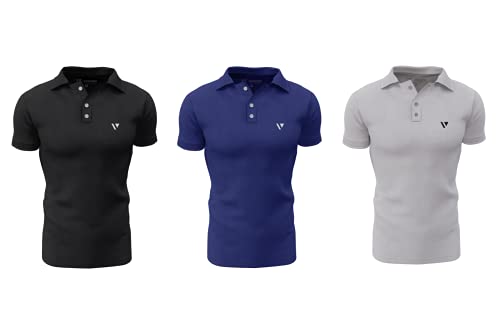 Kit 3 Camisas Gola Polo Voker Com Proteção Uv Premium - G - Preto, Azul e Cinza