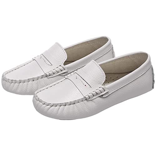 Rismart Boys Girls Loafer Flats Slip-On Comfort School Casual Dress Shoes White thumb #1