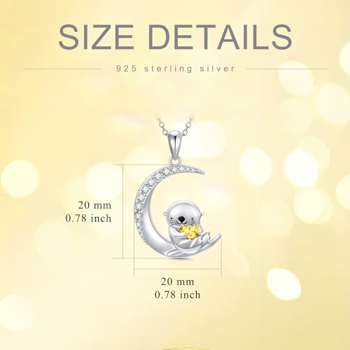 Image of PROESS Animal Birthstone Necklace 925 Sterling Silver Otter /Axolotl /Hippo /Elephant /Dachshund /Monkey /Red Panda Pendant Necklace Animal Birthstone Jewelry Gifts for Women