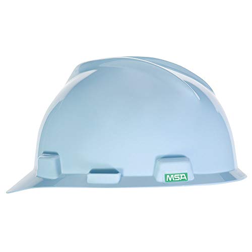 MSA 495853 V-Gard Cap Style Safety Hard Hat With Fas-Trac III Ratchet Suspension | Polyethylene Shell, Superior Impact Protection, Self Adjusting Crown Straps - Standard Size in Robin's Egg Blue