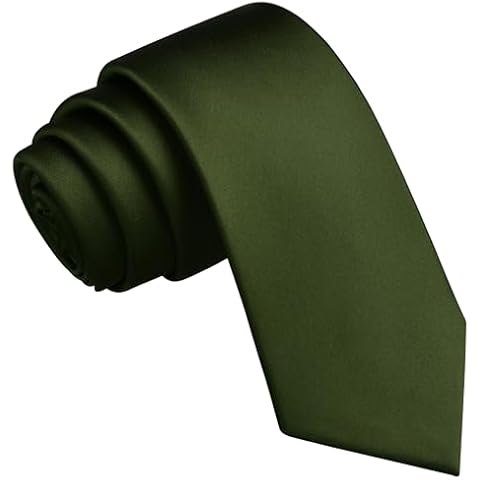 Branduce Olive Green Tie Solid Satin Skinny Ties for Men Silk Blend Slim Necktie for Wedding Business (TA12-23) Cover