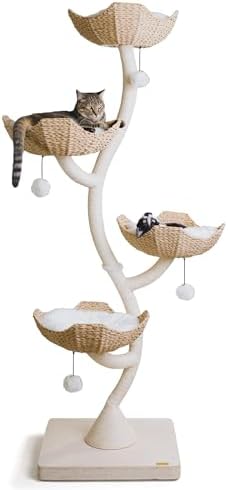 Mau - 73" Modern Cat Tree Tower for Large Cats, Tall Luxury Cat Condo | Replaceable Parts, 4 Hand-Woven Baskets, Sisal Scratching Post, Holds Multiple Cats up to 18lb, Machine-Washable Cushions