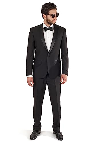 Slim Fit 1 Button Peak Satin Lapel Men's Tuxedo AZAR