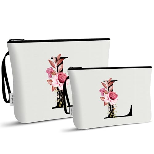 Image of Vavabox A-Z Personalized Makeup Bag, Birthday Gifts for Women Mom, Gifts for Best Friend, Bride Bridesmaid Cosmetic bag (L, 03-White Set)