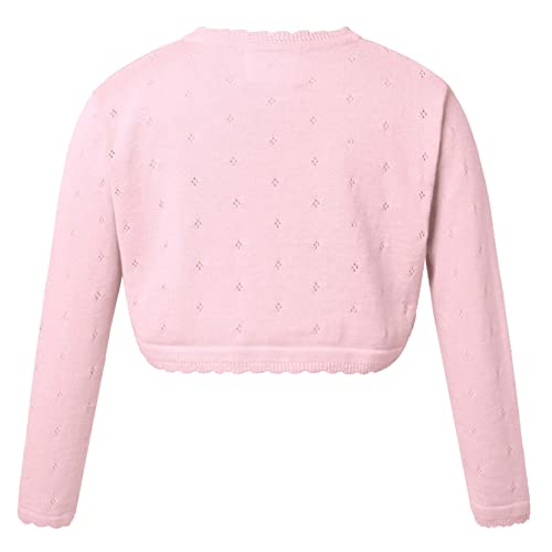 Kids Girls Long Sleeve Bolero Shrug Wedding Flower Girls Dress Cover Up Knitted Cardigan Pink 10 Years2