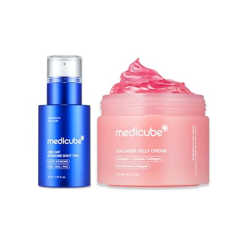 medicube Glow Essential Care Duo: Zero Exosome Shot 7,500 PPM Spicule Facial Serum and Collagen Jelly Cream 110ml | Korean Skincare, Skincare Sets