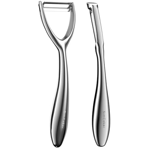 Premium Vegetable Peeler Stainless Steel,Simcoker Potato Peelers for Kitchen, Apple Peelers 304 Stainless Steel, Ultra Sharp Serrated Blade, Ergonomic Non-Slip Handle(Y+I Peeler) Cover