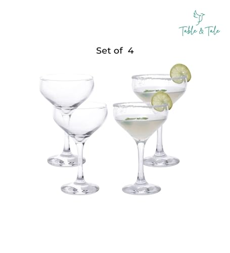 Image of Table & Tale Mistic 220 ml Coupe Set of 4 from Brazil | Crystal Red & White Wine Glasses for Home, Bar, Parties | Elegant Stemware for Cabernet, Pinot Noir, Chardonnay & More