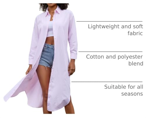 Image of Choichic Button Down Shirts for Women Cotton Casual Collared Striped Shirt Long Sleeve Maxi Dress