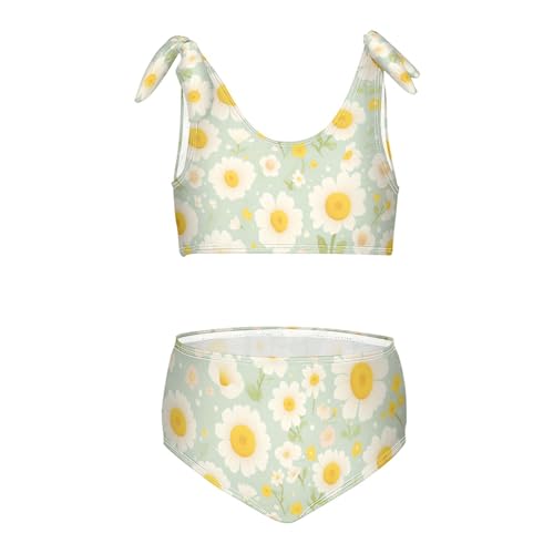 KLL Polka Dots and Tender Chamomile Flowers Cartoon Girls 2 Piece Bikini Set Quick-Dry Swimsuits Swimwear Adjustable