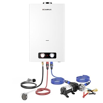 CAMPLUX 4.22 GPM Portable Propane Tankless Water Heater With 3.3 GPM Water Pump Kit & Rain Cap
