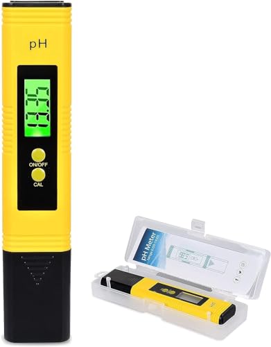 PH Messgerät, PH Genauigkeit Wasserqualität Tester mit LCD Anzeige, ATC-Messbereich 0-14, für Trinkwasser/Schwimmbad/Aquarium/Pool, Hohe Genauigkeit (Gelb)