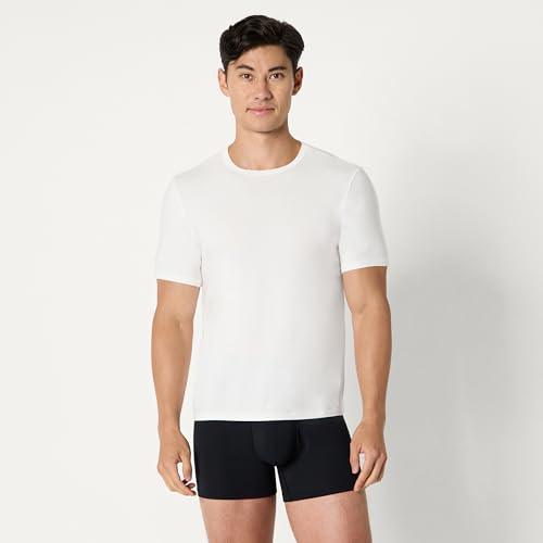 Amazon Essentials Camiseta Interior de Manga Corta, de Tela Modal, Supersuave Hombre, Pack de 2, Blanco, XL