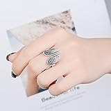 SCHZBSP Classic 925 Sterling Silver Angel Wing Ring Retro Thai Silver Dyed Black Angel Wing Open Ring Couple Size Adjustable Ring