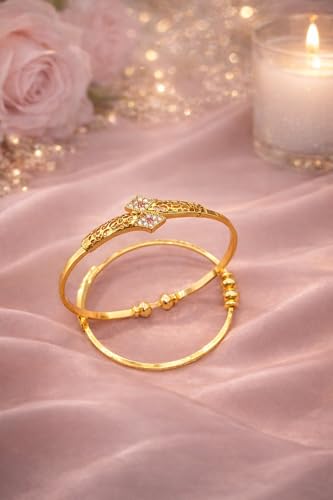 Image of Gold Plated Heart Bangle Bracelet, Twisted Rope Design with Black and Crystal Accent, Adjustable Cuff Style, Fashion Jewelry for Women