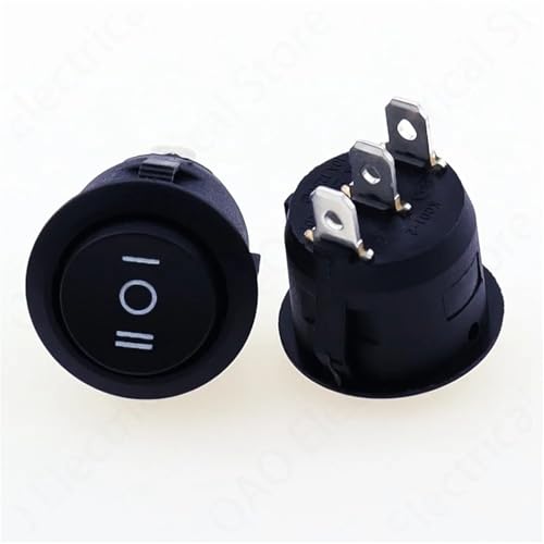 Interrupteur de bateau à bascule KCD1 rond noir 3 broches SPST ON-OFF-ON 6A 220V