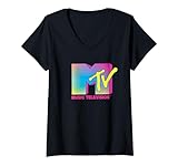 12 MTV 048 WB MTV-Neon-Retro-Party-MTV-Logo T-Shirt mit V-Ausschnitt