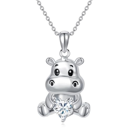 Image of PROESS Animal Birthstone Necklace 925 Sterling Silver Otter /Axolotl /Hippo /Elephant /Dachshund /Monkey /Red Panda Pendant Necklace Animal Birthstone Jewelry Gifts for Women