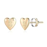 Heart Initial Stud Earrings for Girls - S925 Sterling Silver Post 14K Gold Plated Dainty Letter Earrings Hypoallergenic Little Initial Earrings for Women Girls Sensitive Girls Earrings