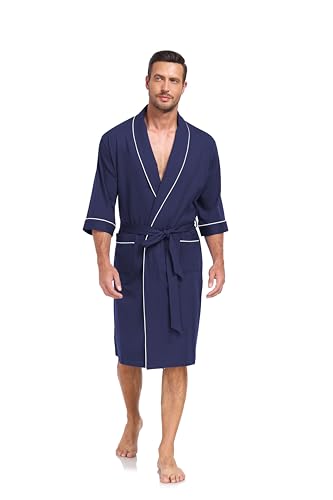 Image of COLORFULLEAF 100% Cotton Men's Bathrobes Summer Kimono Short Sleeve Lightweight Soft Breathable Spa Robe for Men