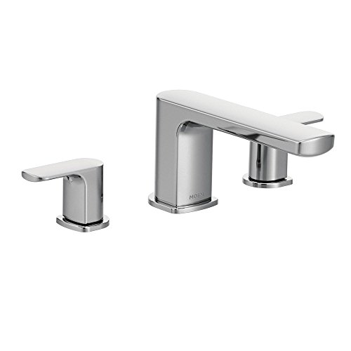 Best Quality 🔥 Moen T935 Rizon Two-Handle Deck Mount Modern Roman Tub Faucet Trim, Valve Required, Chrome